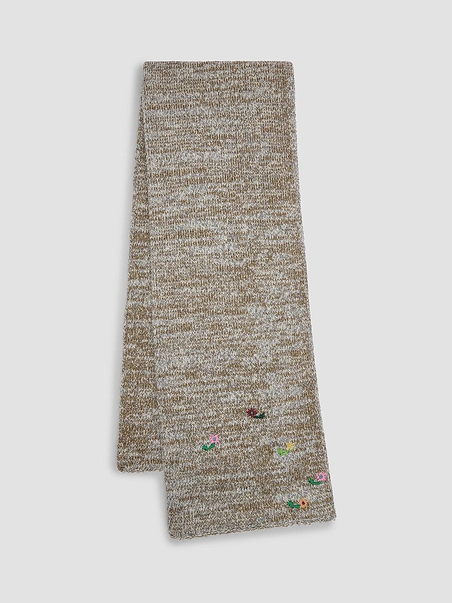 Dries Van Noten Men's Maila Floral-Embroidered Wool-Blend Scarf - Light Grey