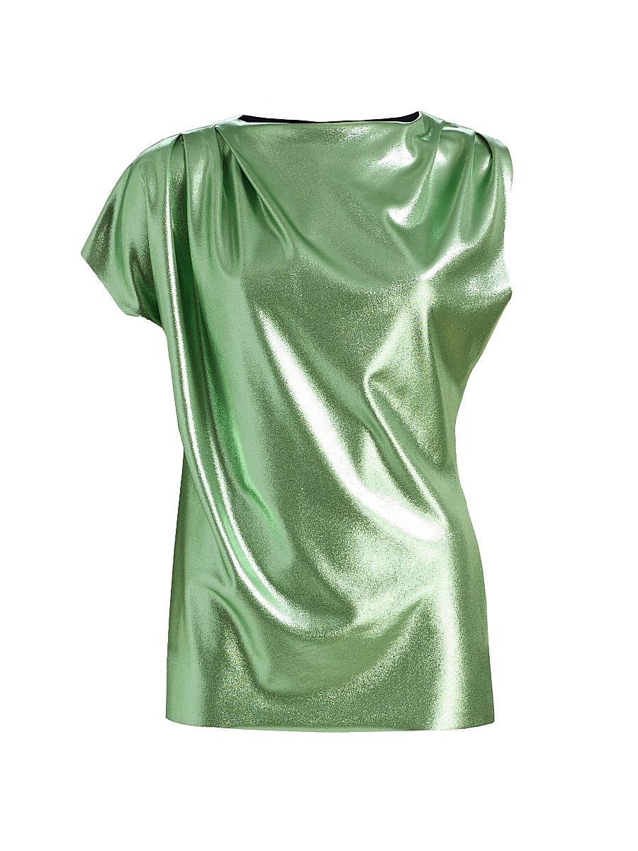 Women's Teruo Metallic Draped One-Sleeve Top - Mint Jelly - Size 8