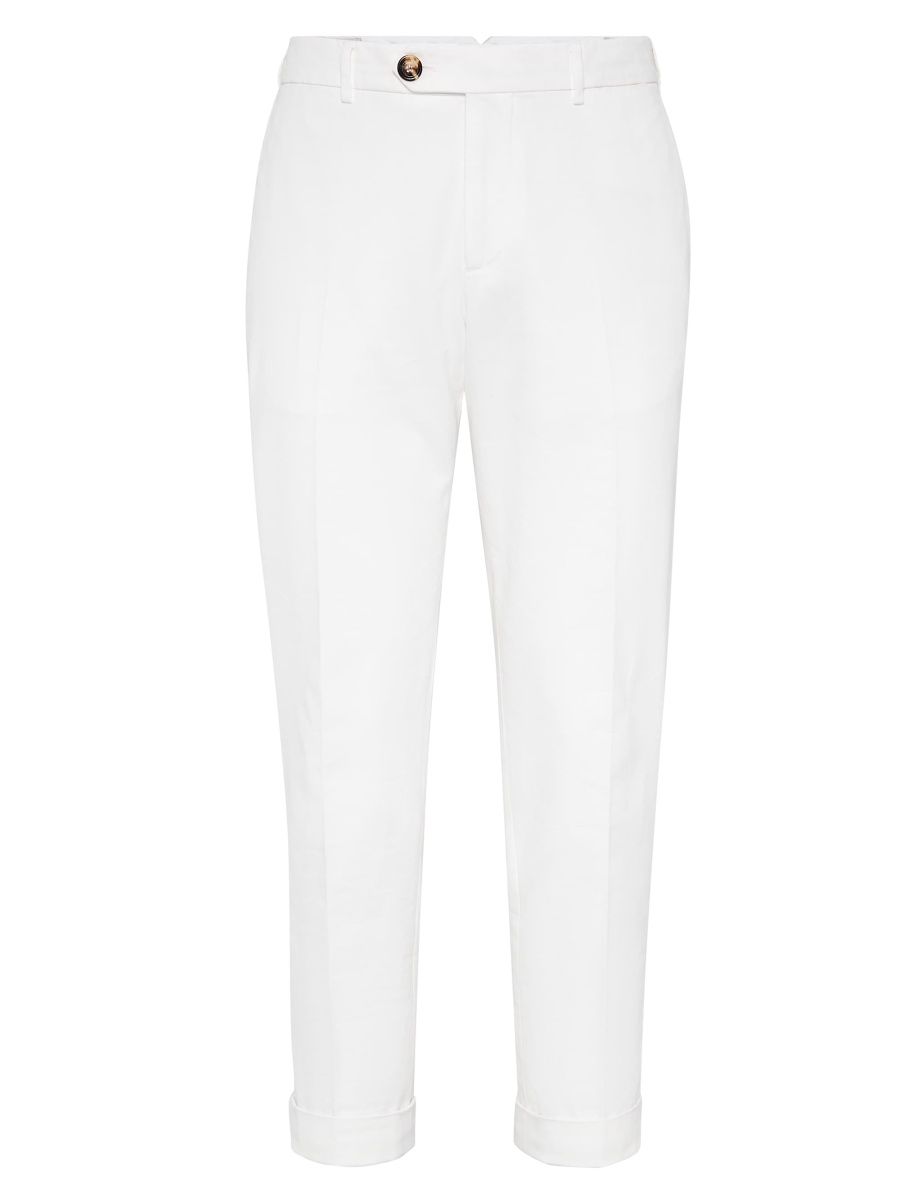 Brunello Cucinelli Men's Garment-Dyed Italian Fit Trousers In Twisted Cotton Gabardine - Snow - Size 38