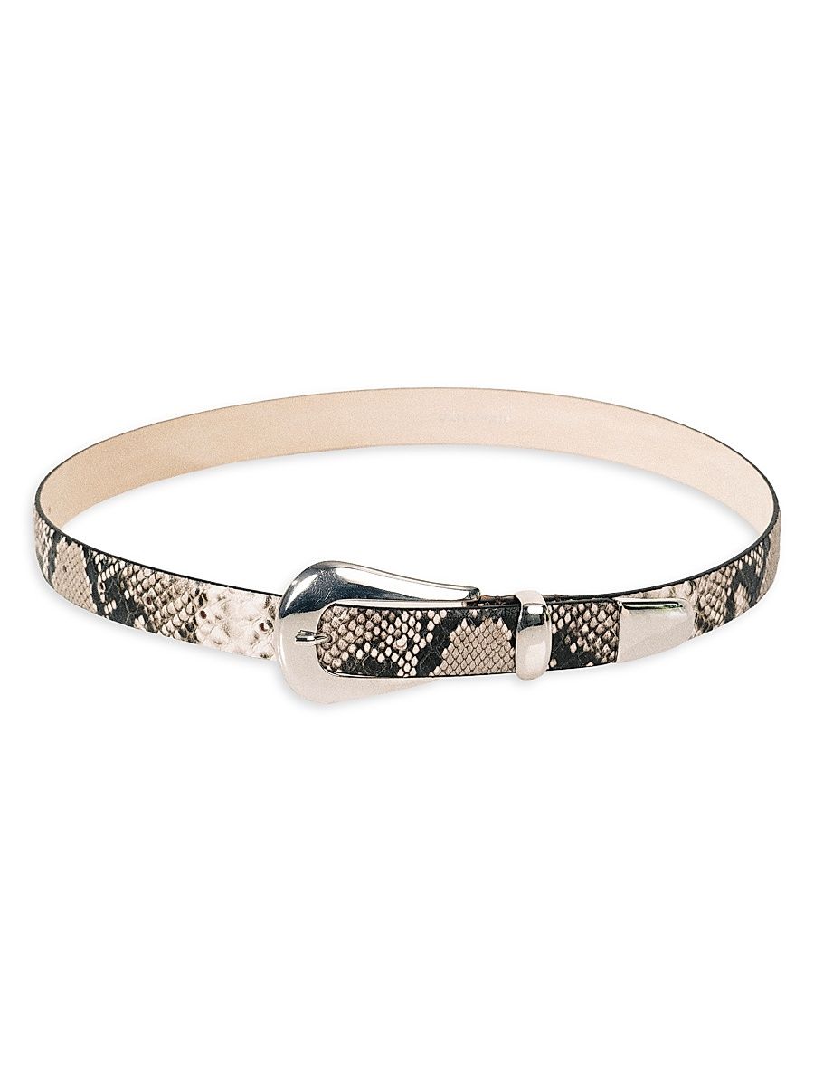 Women's Colette Snake-Embossed Leather Belt - Ivory Brown Snake - Size XS