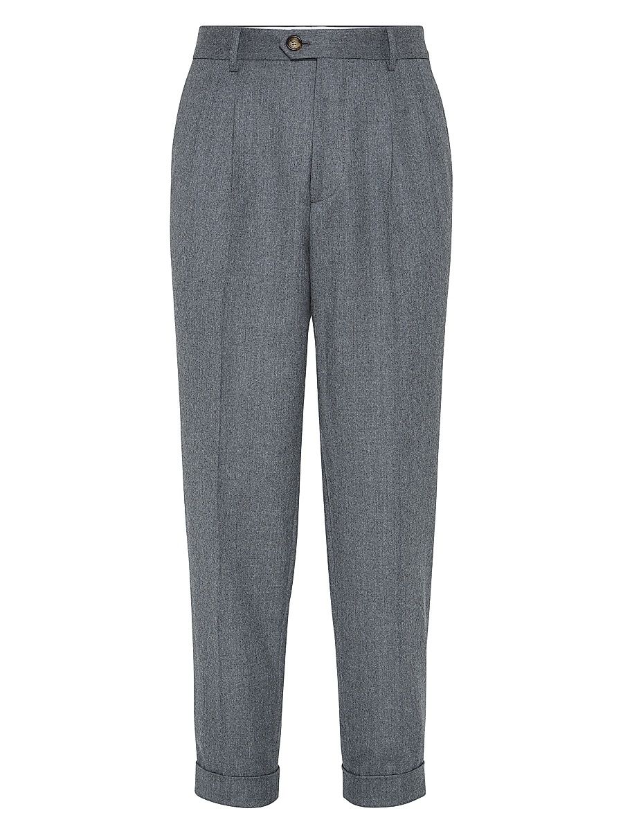 Men's Virgin Wool Leisure Fit Trousers with Double Pleats - Medium Grey - Size 48