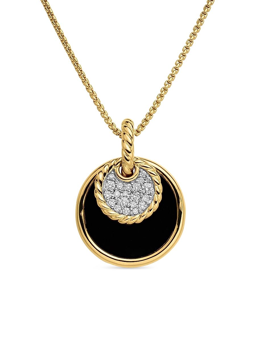 Women's DY Elements Convertible Pendant Necklace in 18K Yellow Gold with Diamonds and Black Onyx Reversible to Mother of Pearl, 21.5mm - Blk Onyx W...