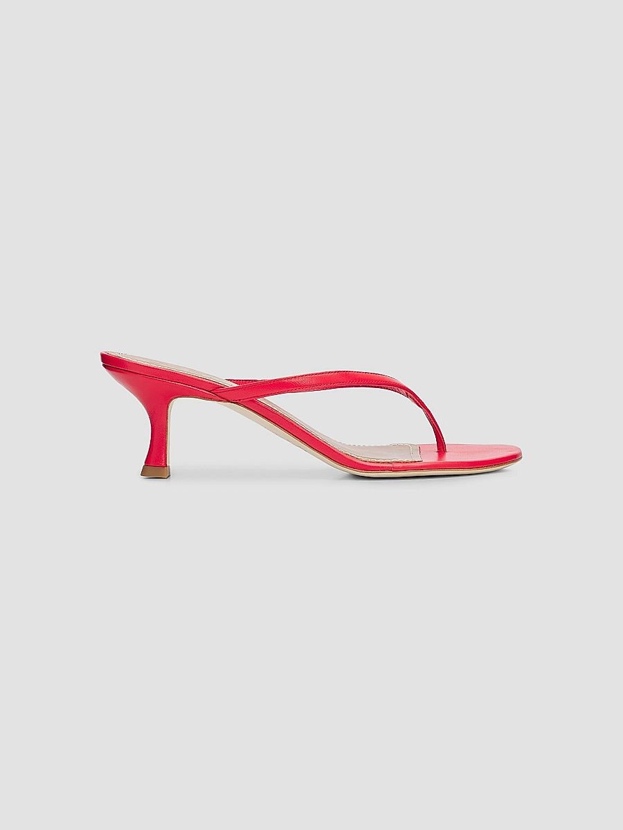 Staud Women's Freja 60MM Leather Kitten-Heel Sandals - Red Rose - Size 9.5