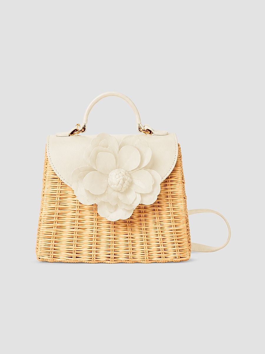 BTB Los Angeles Women's Melody Flower-Appliqué Rattan Top Handle Bag - Natural White