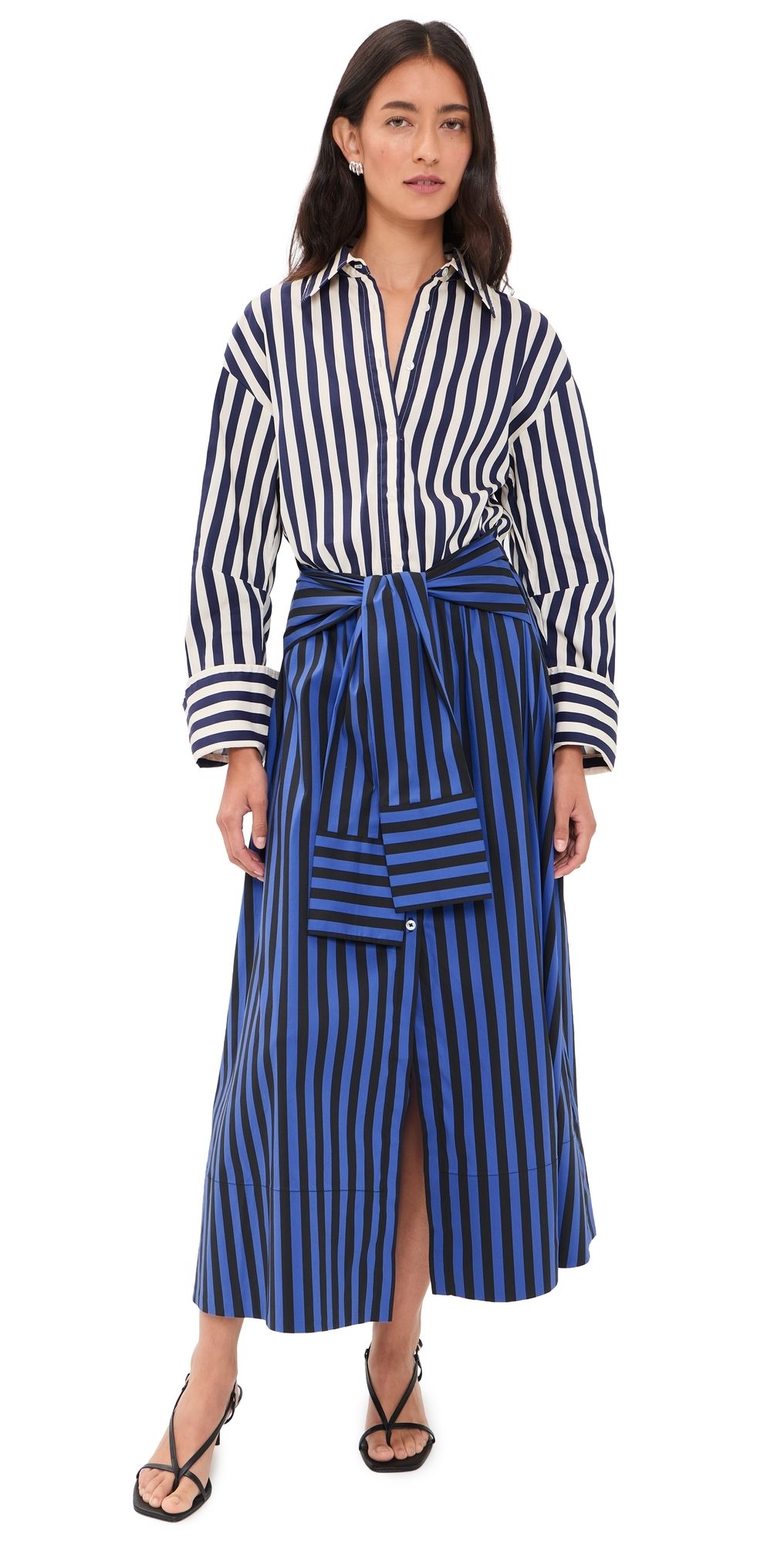 SIMONMILLER Inna Poplin Maxi Dress Cobalt Stripe Combo L