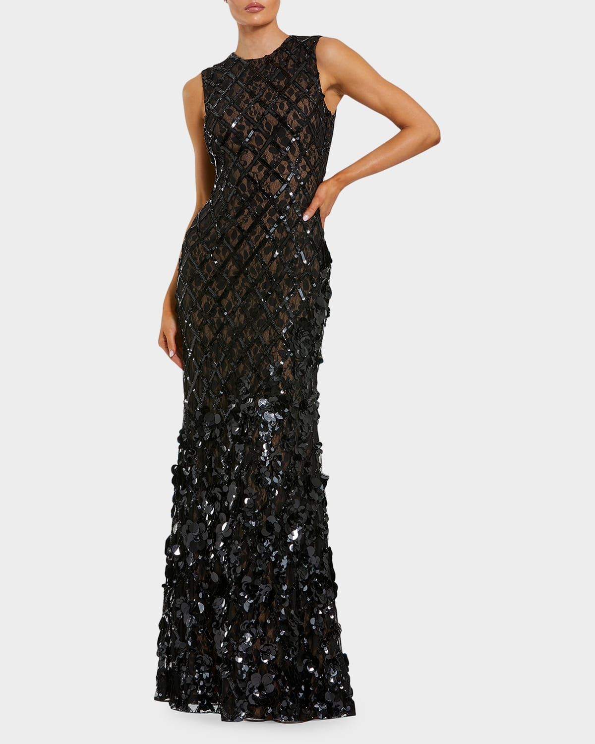 Mesh Beaded Sequined Mermaid Gown