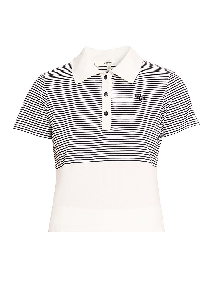 Women's The Tennis Striped Cotton Polo Shirt - White Pattern - Size Medium