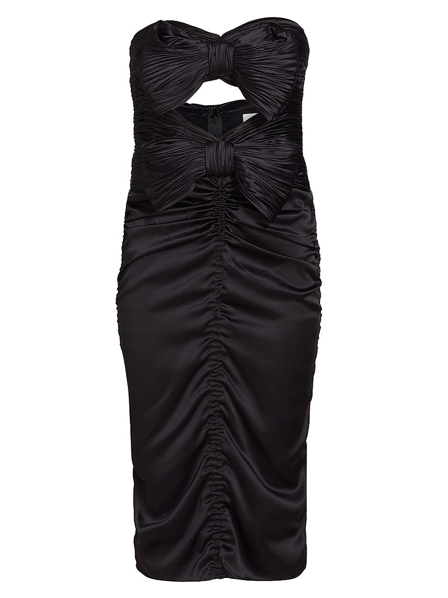 Women's Bow-Accented Strapless Ruched Dress - Black - Size 8