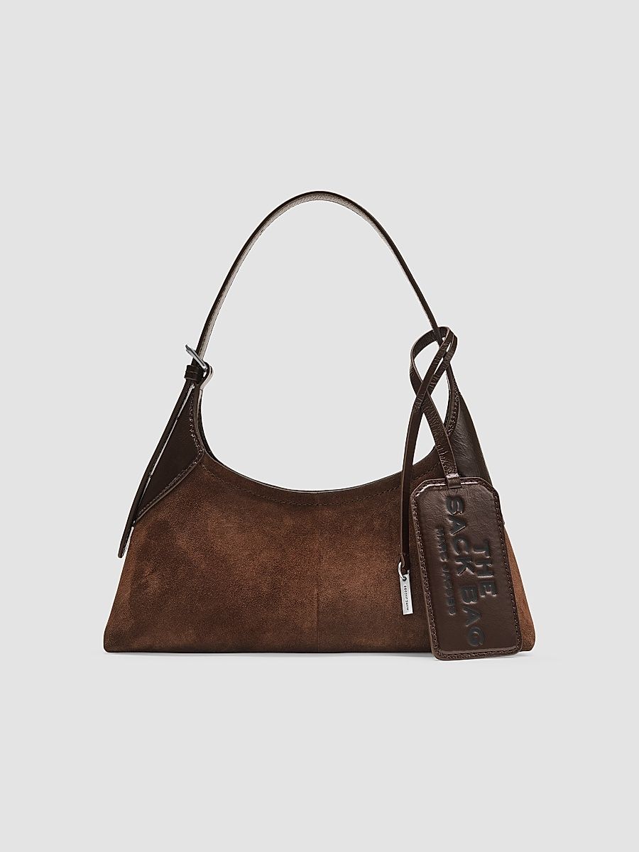 Women's Small Belted Sack Suede Shoulder Bag - Dark Brown