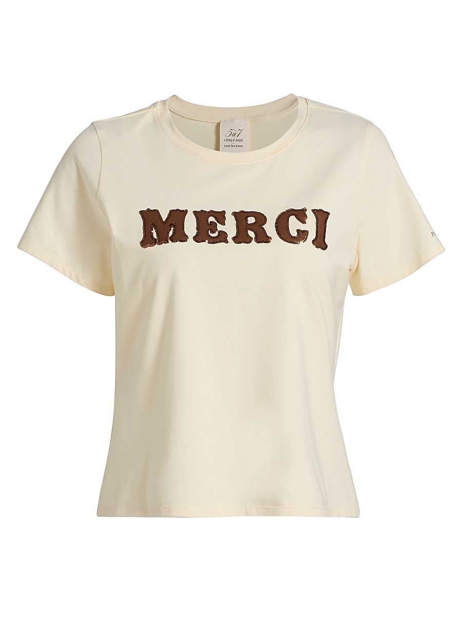 Women's Merci Appliqué Shrunken T-Shirt - Gardenia Dark Sepia - Size XS