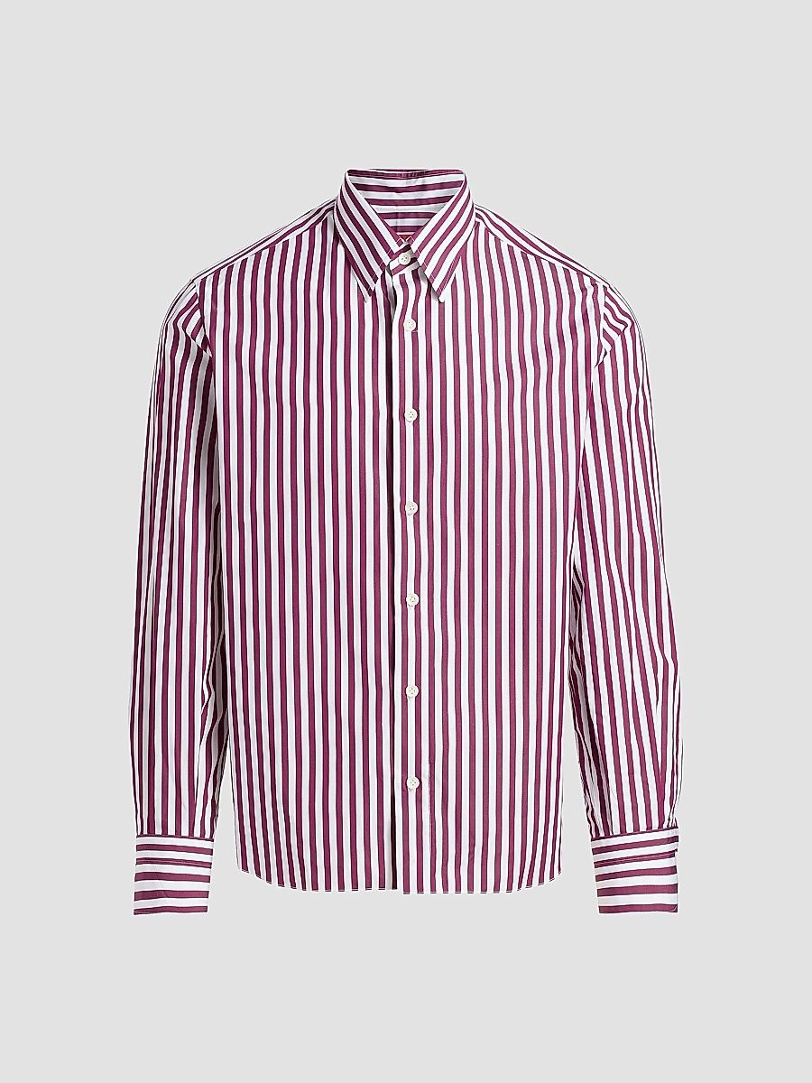 Isaia Men's Bengal Stripe Cotton Shirt - White Purple - Size 19