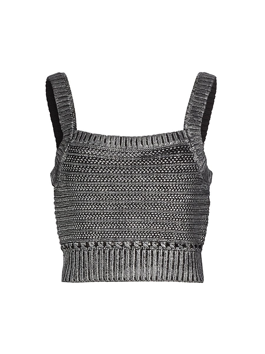 Women's Daisy Metallic Cotton Crop Tank - Jet Silver Foil - Size Small