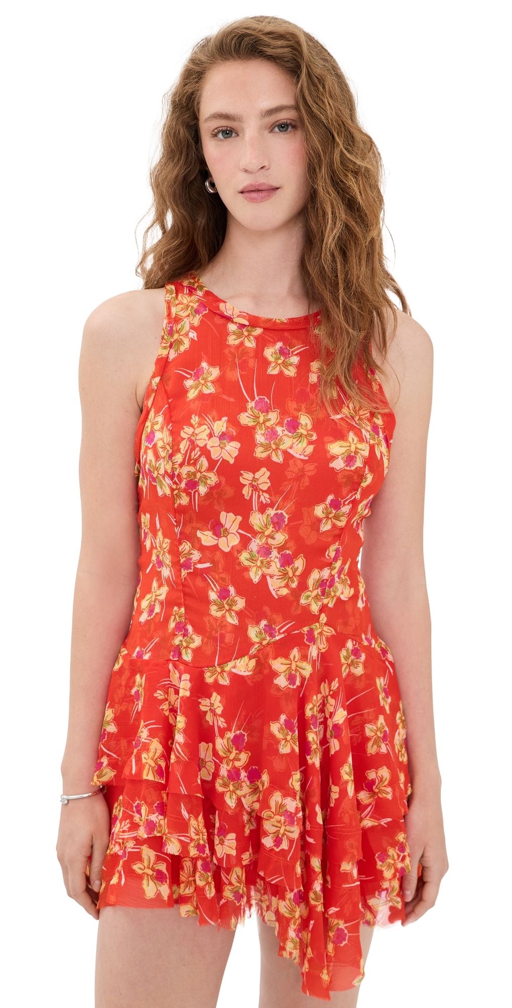 Free People Raven Printed Mini Dress Red Combo L