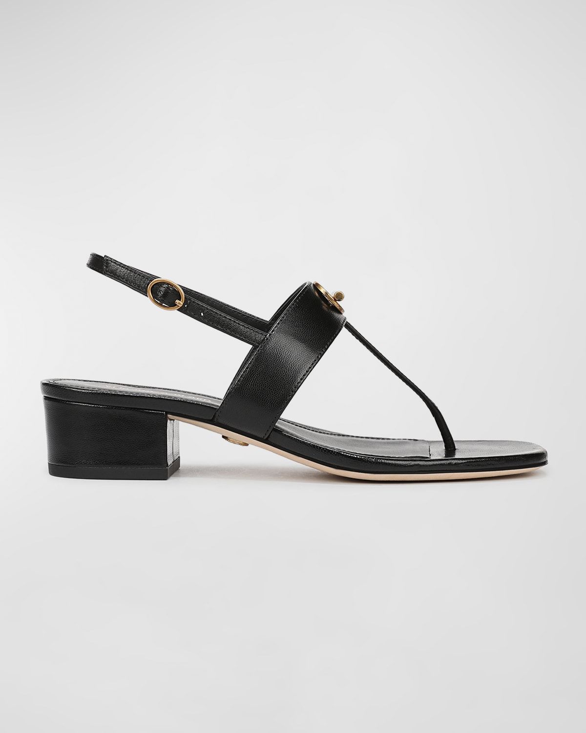 Andie Toggle Leather Block-Heel Slingback Sandals