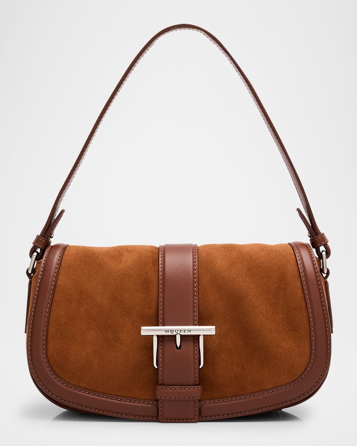 T-Bar Saddle Suede & Leather Shoulder Bag