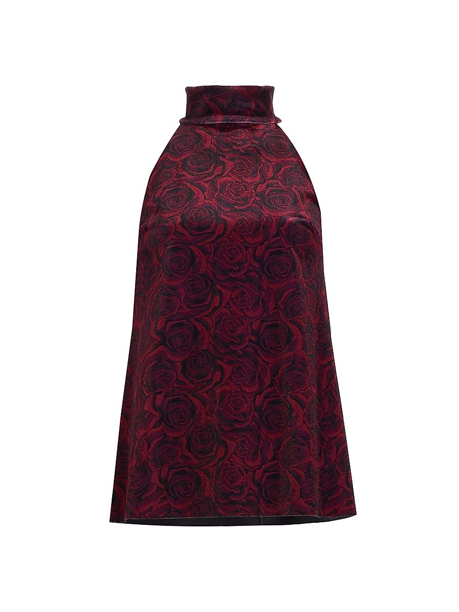 Women's Tiffy Velvet Rose Print Halter Top - Rosellotte - Size 0