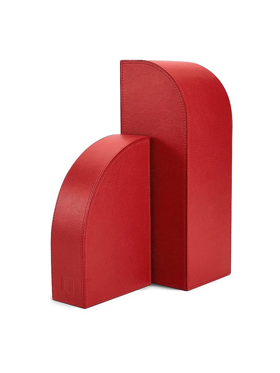 Library Cubist Leather Bookends - Brown