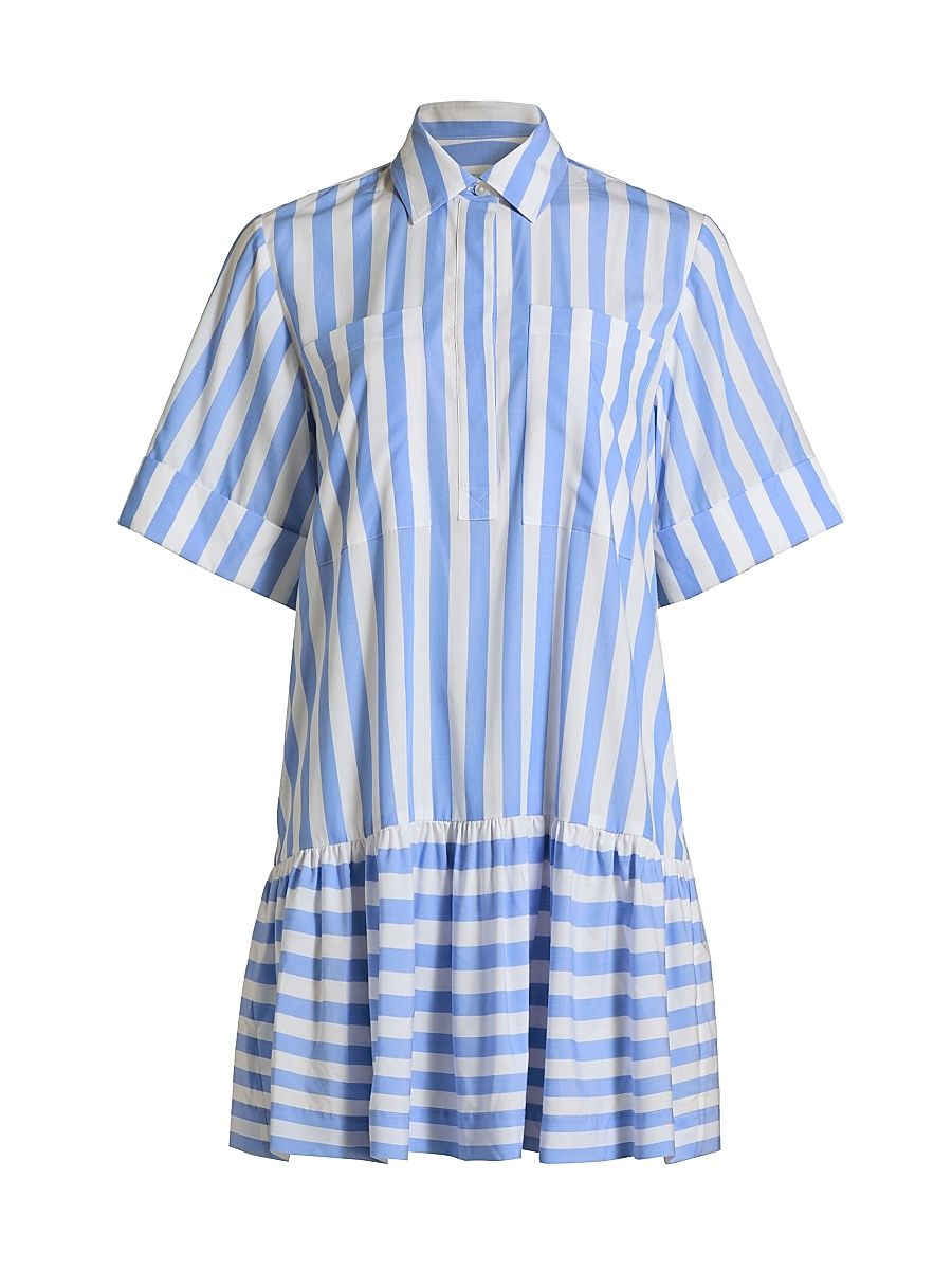 Women's Cris Striped Short-Sleeve Shirtdress - French Blue Stripe - Size XS
