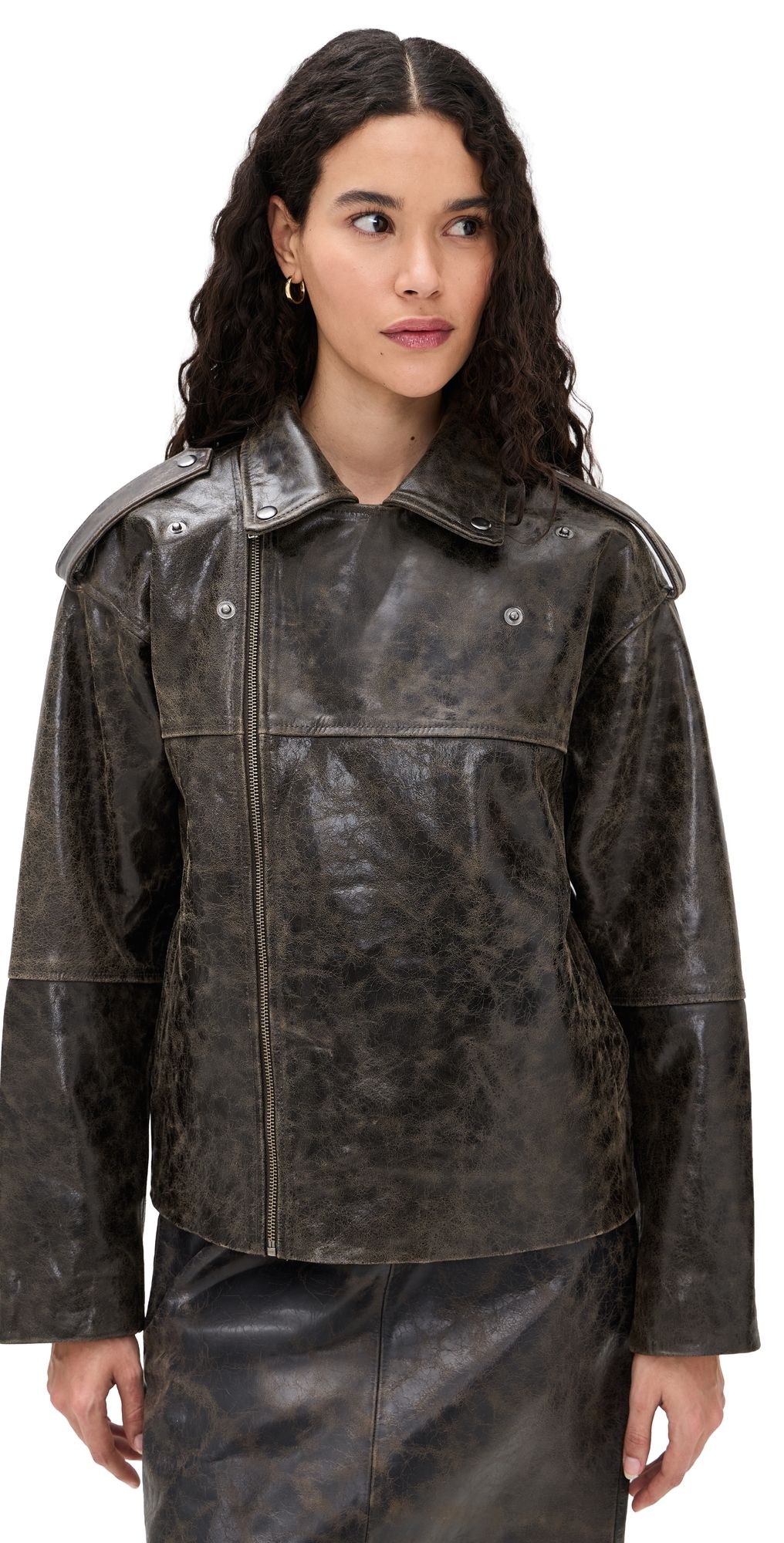 The Garment Margo Leather Biker Jacket Brown Crunch Effect 14