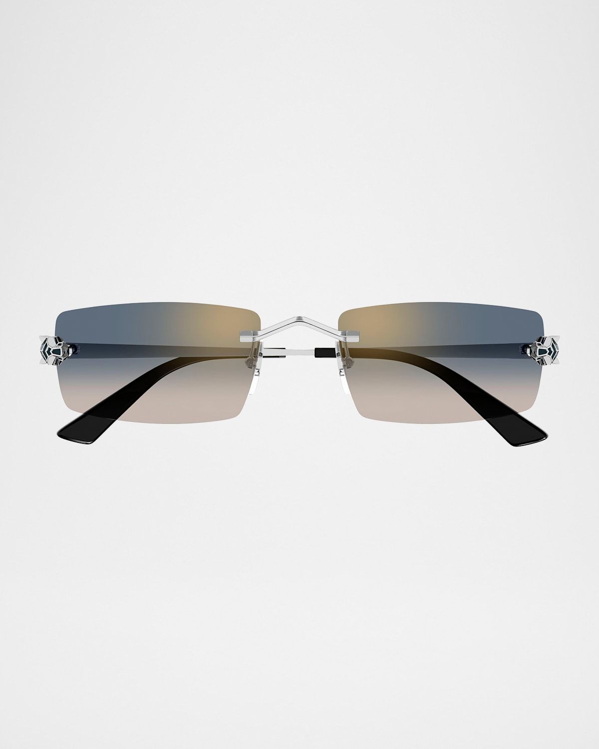 Panthere Rimless Rectangular Metal Sunglasses