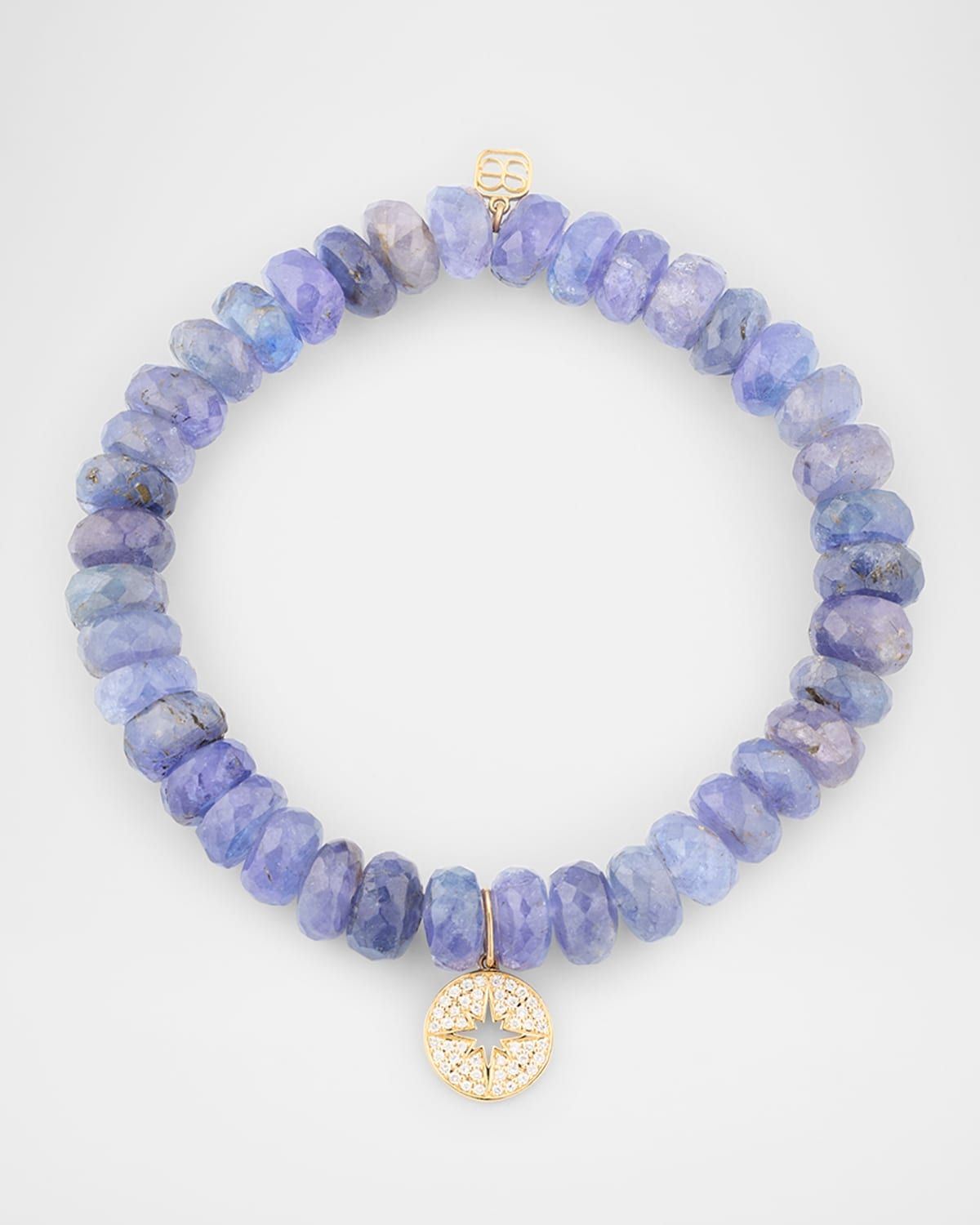 Blue Tanzanite Bead Bracelet with Mini Pave Starburst Medallion Charm