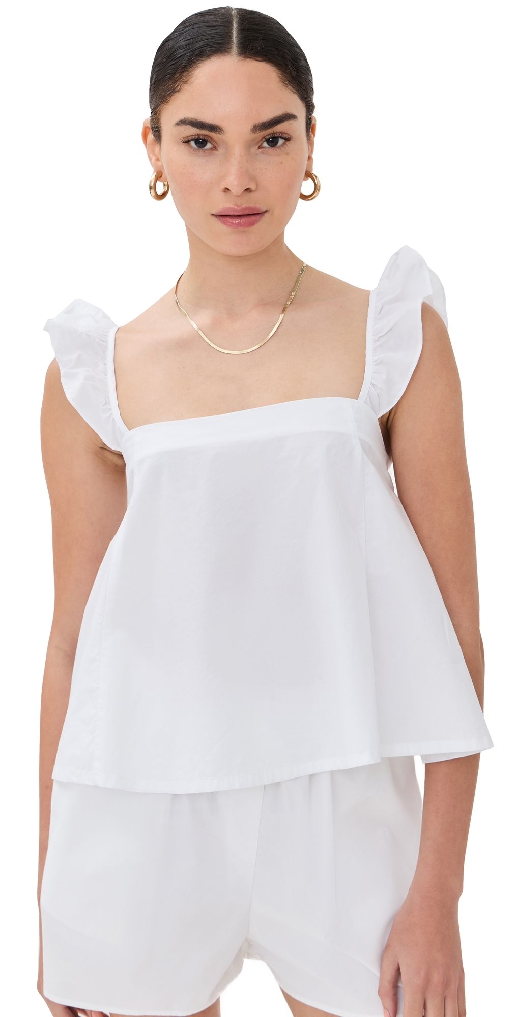 LE BOP Claire Ruffle Strap Top White S