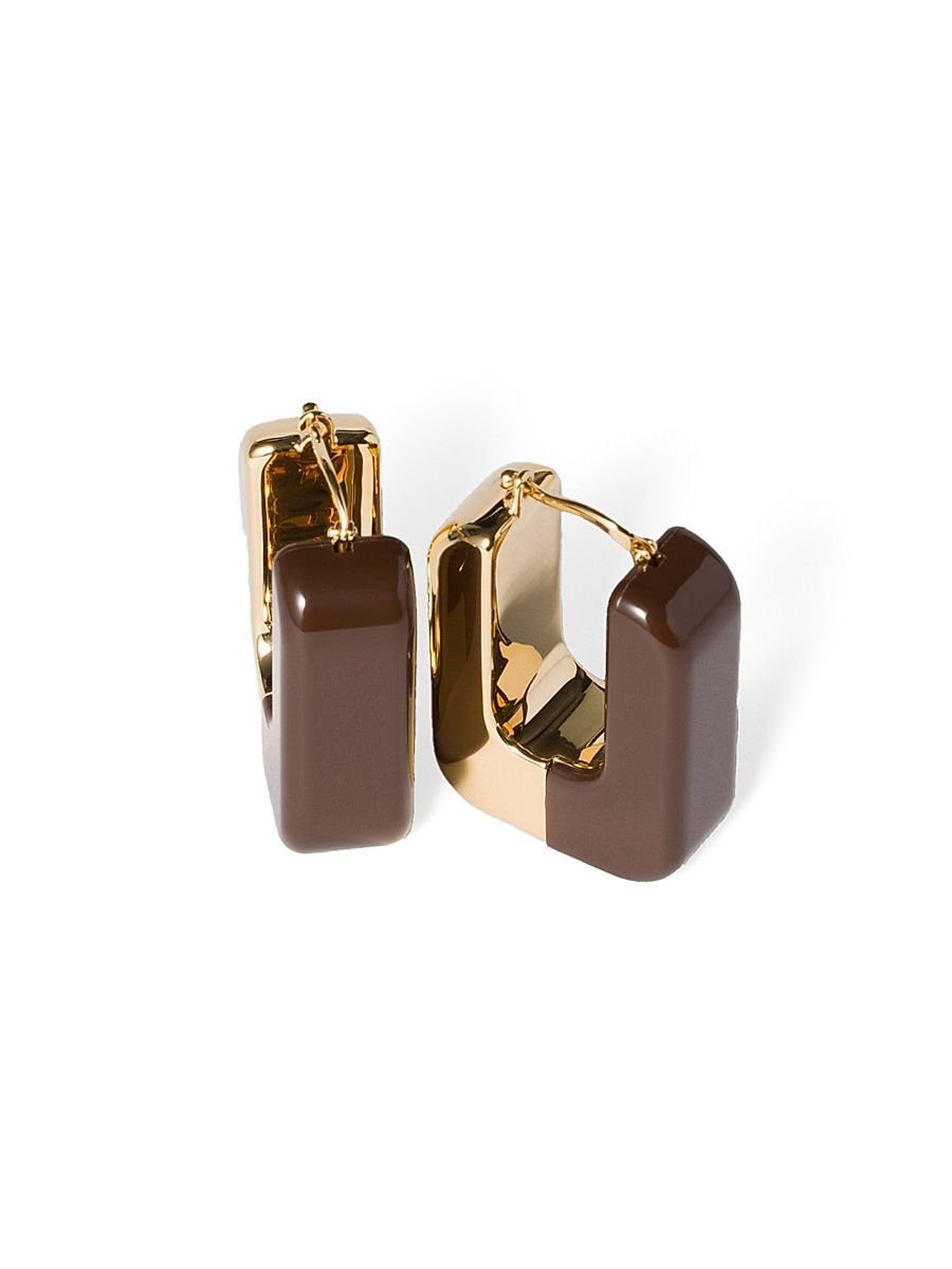 Women's Enameled Metal Earrings - Brown