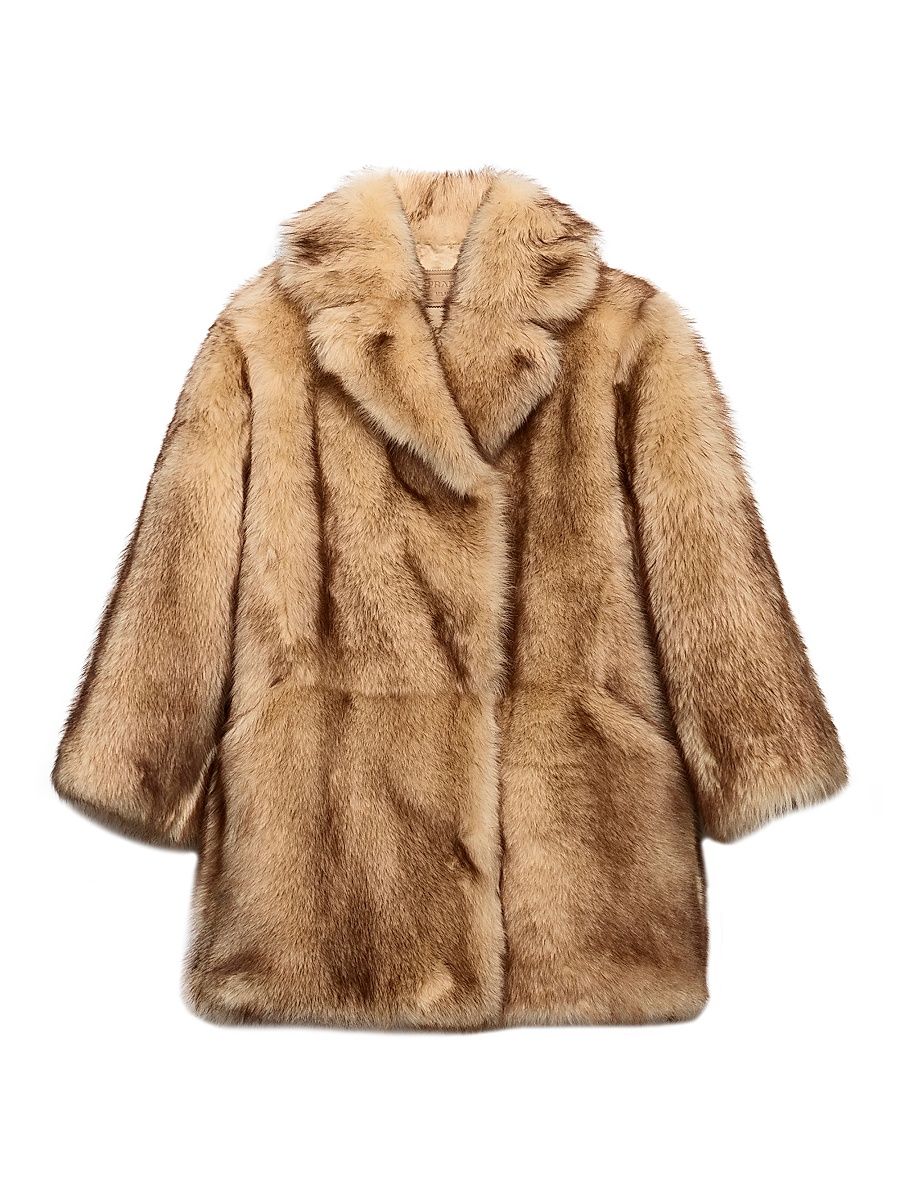Women's Shearling Caban Coat - Beige - Size 0
