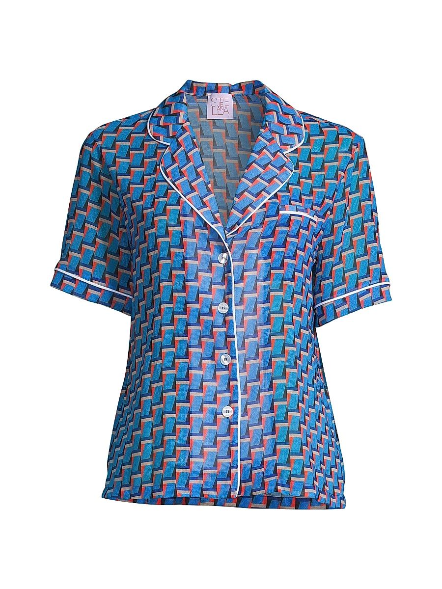 Women's Printed Short-Sleeve Shirt - Size 8