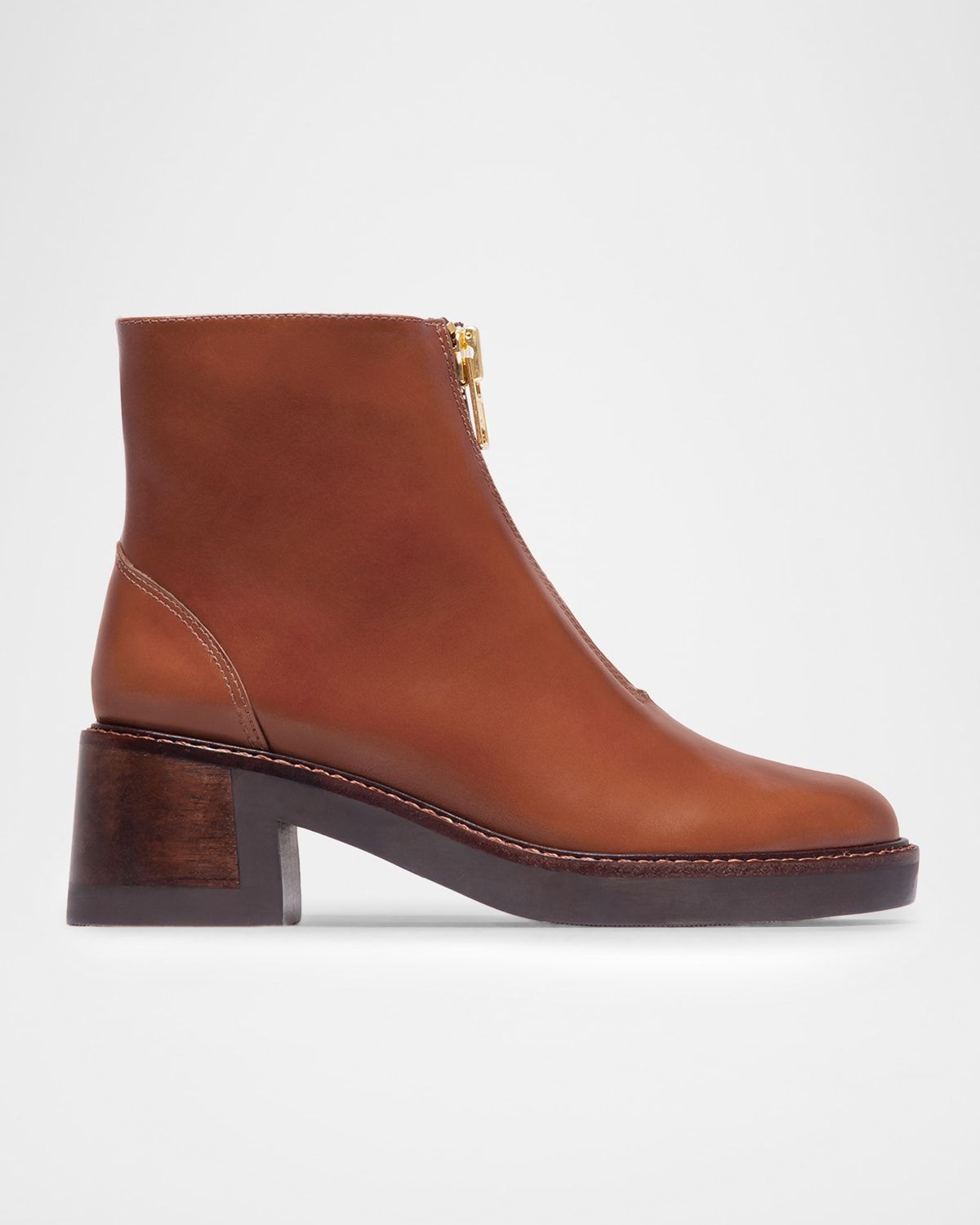 Tess Leather Front-Zip Ankle Boots