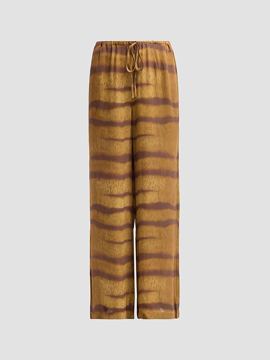 Women's Tiger-Striped Silk Lounge Pants - Light Tiger Multi - Size XS