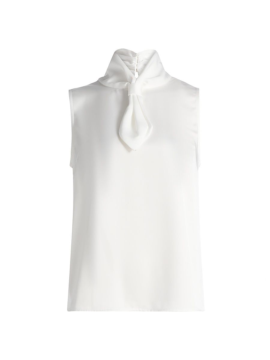 Women's Crepe De Chine Tieneck Blouse - White - Size XXL
