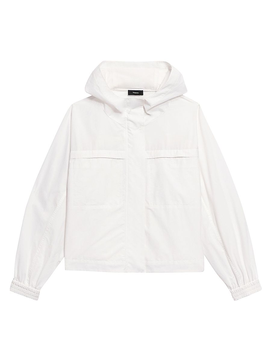 Women's Gathered Hooded Jacket - White - Size XS