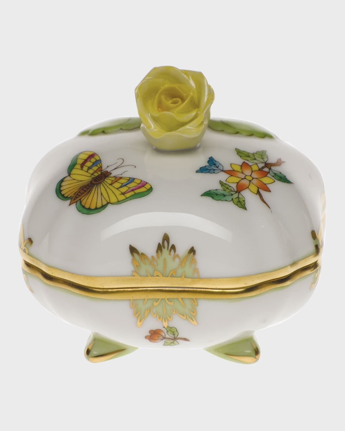 Queen Victoria Green Covered Bonbon with Rose Finial