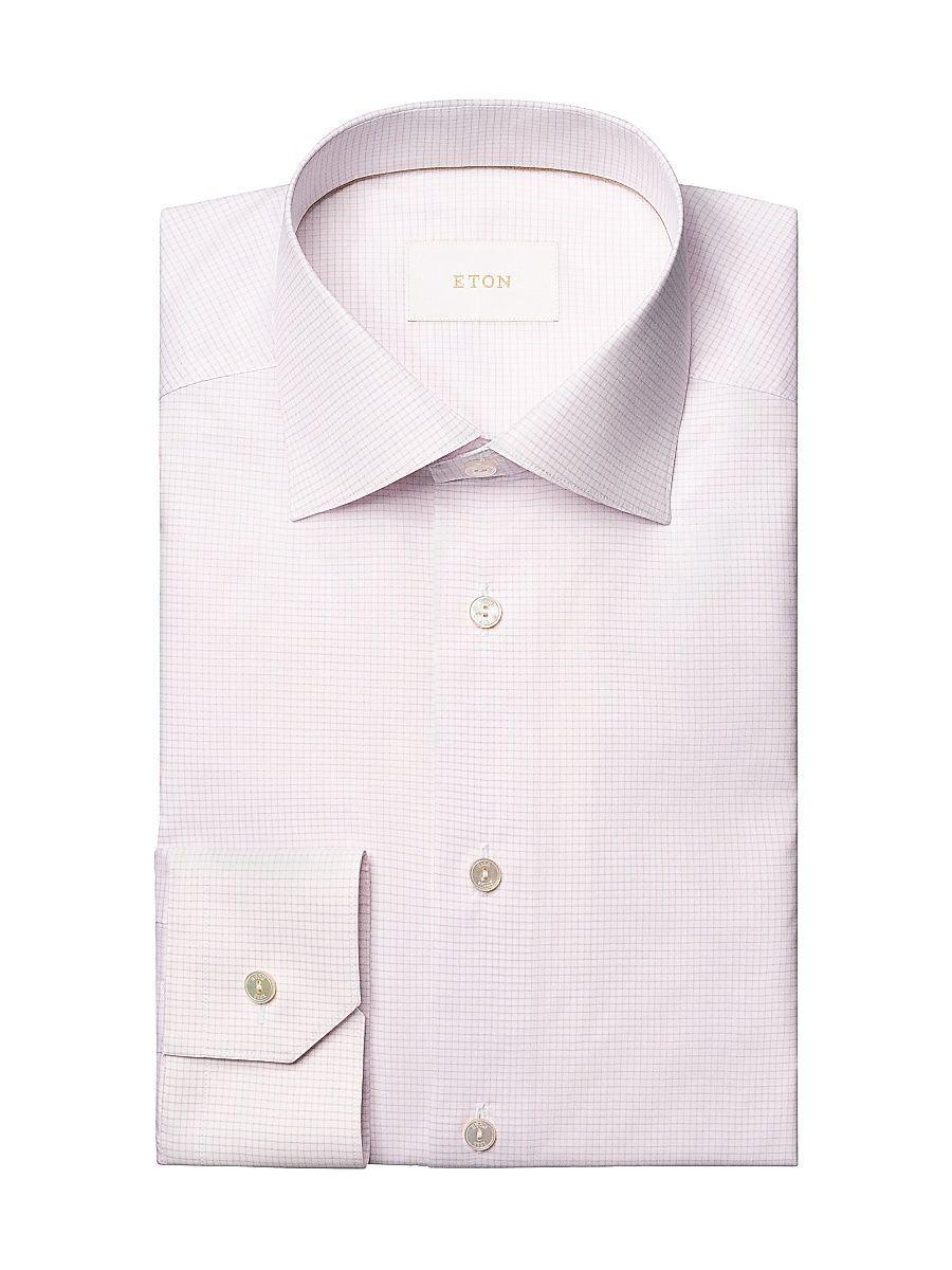 Men's Contemporary-Fit Elevated Micro Check Cotton Shirt - Pink - Size 17