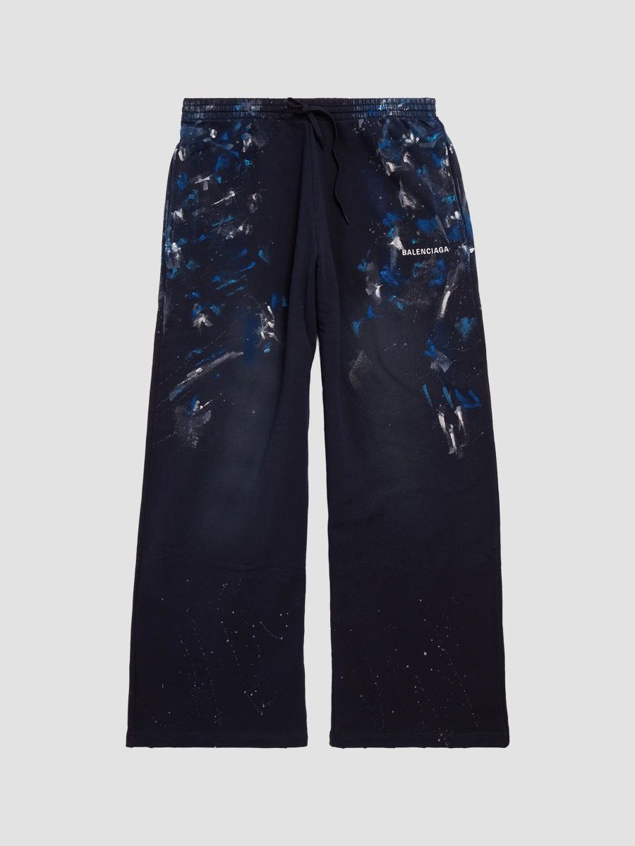 Balenciaga Men's Paint Splatter Oversized Baggy Sweatpants - Navy - Size Small
