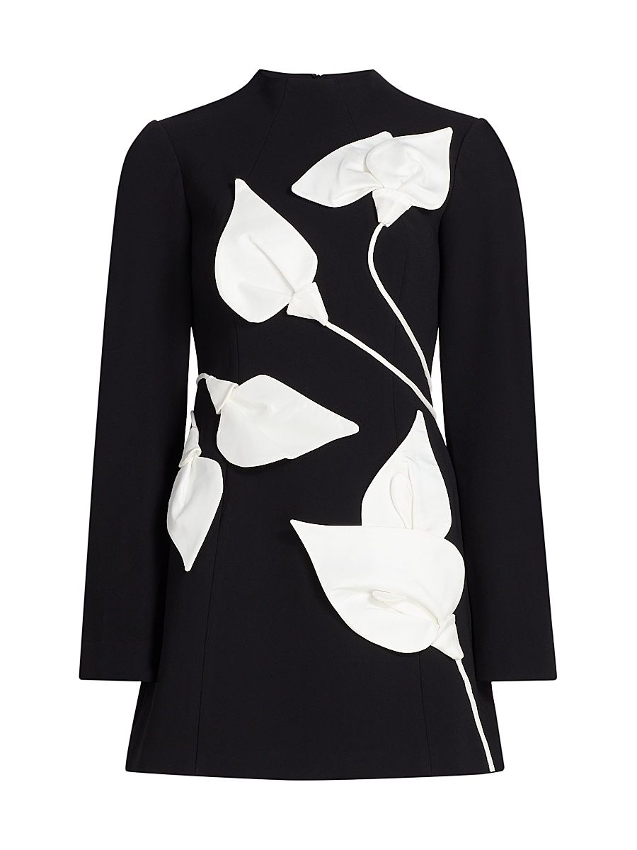 Women's Kadence Floral Long-Sleeve Minidress - Black And Ivory - Size 8