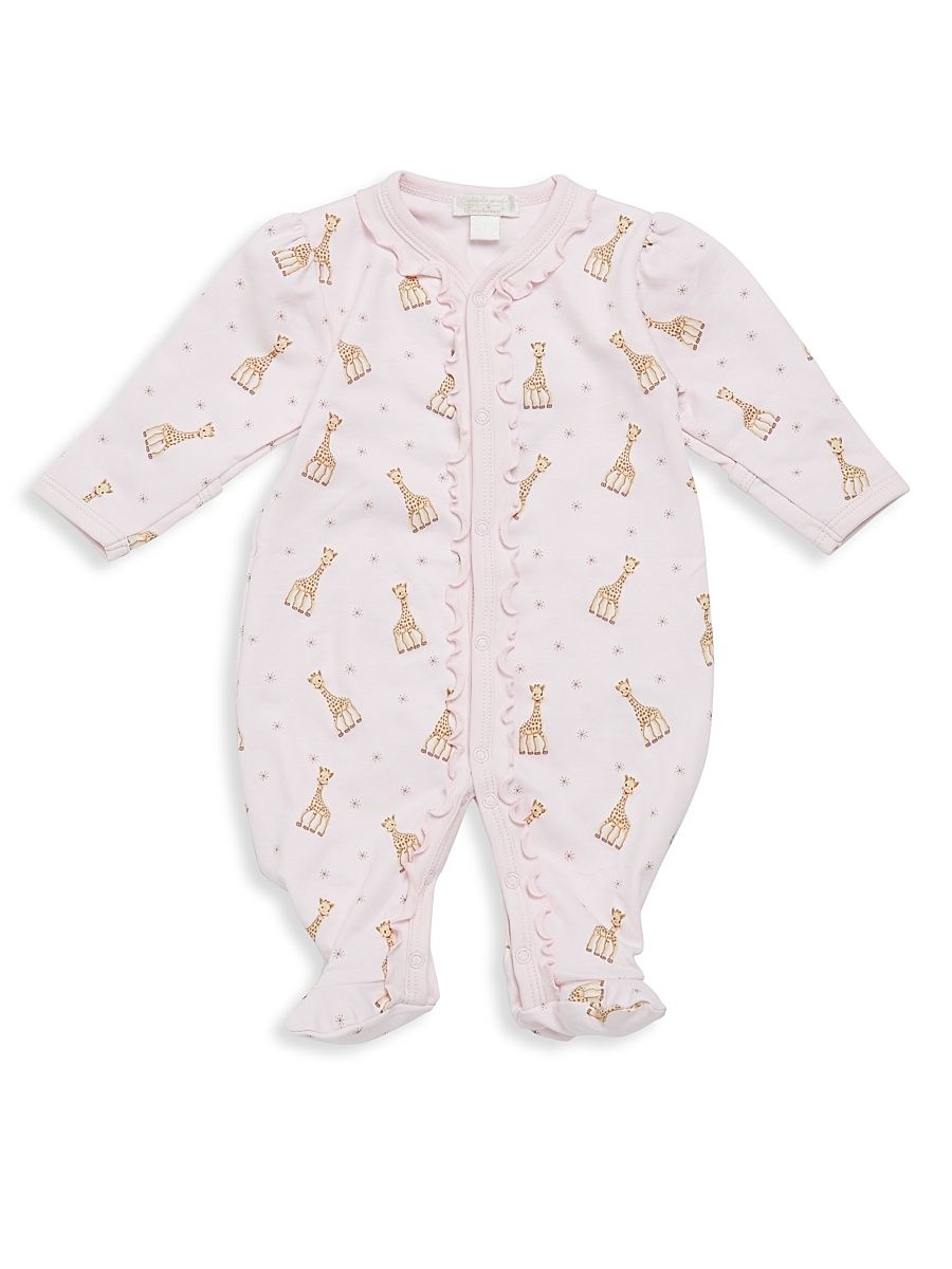 Baby Girl's Giraffe Print Ruffled Pima Cotton Footie - Pink - Size 6 Months