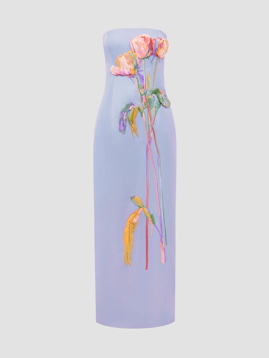 Women's Rayna Floral Appliqué Column Maxi Dress - Rose In Periwinkle - Size 14