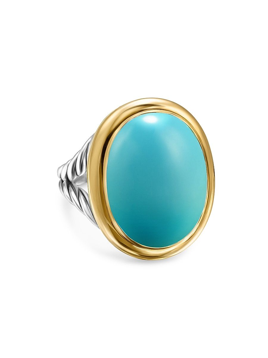 Women's Albion Oval Ring in Sterling Silver - Reconstituted Turquoise - Size 5