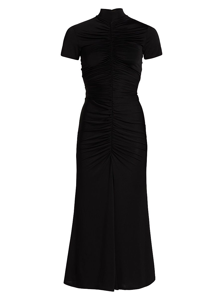 Women's Gracelyn Ruched Knit Mock-Turtleneck Midi-Dress - Jet - Size XXS