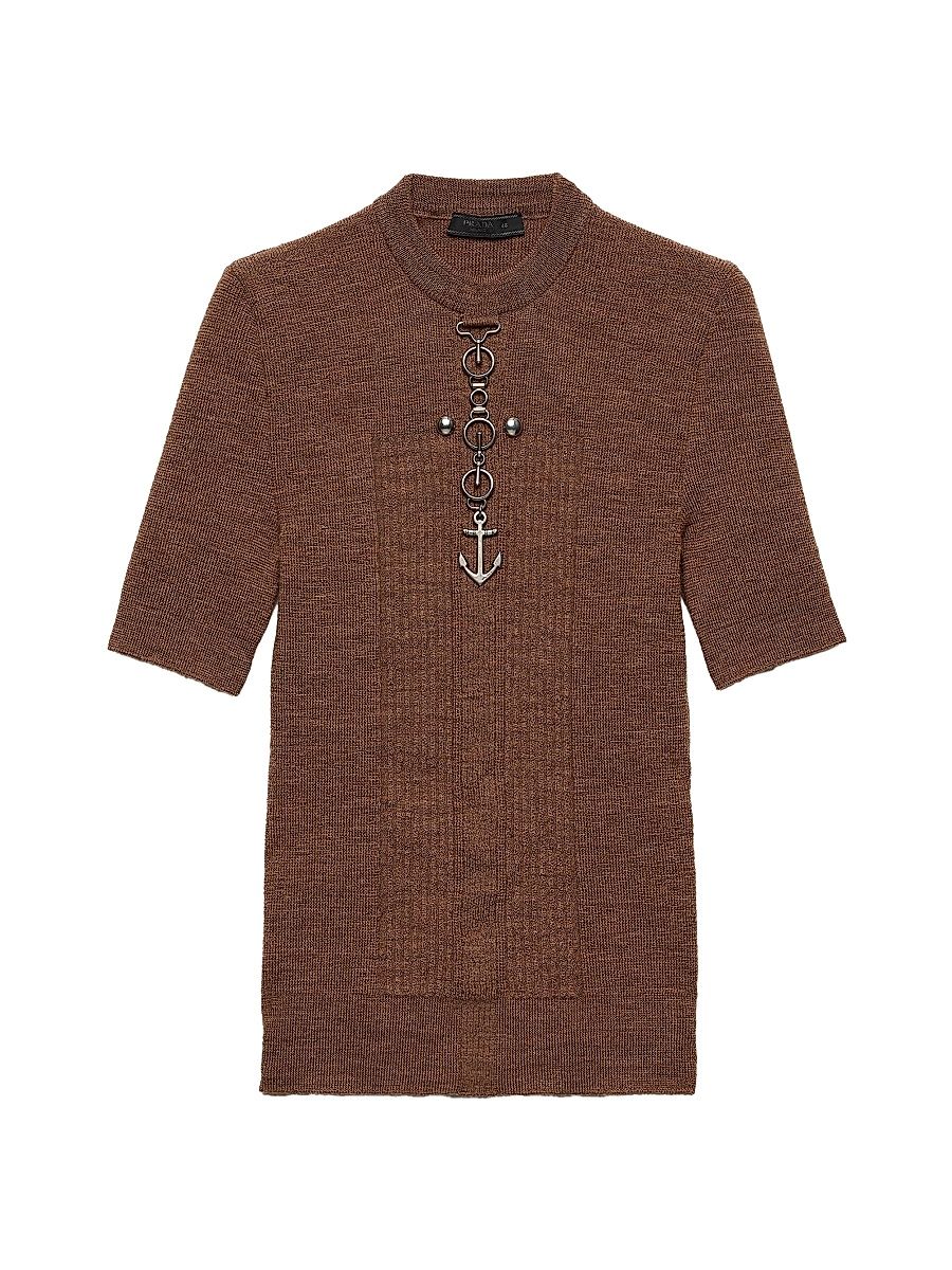 Men's Wool Crewneck Sweater with Studs - Brown - Size 42