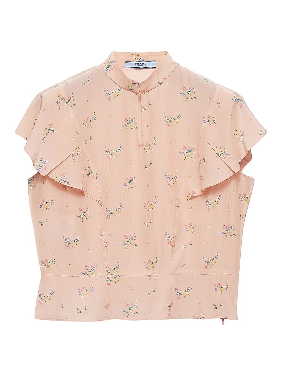 Women's Floral Print Pongé Top - Pink - Size 6