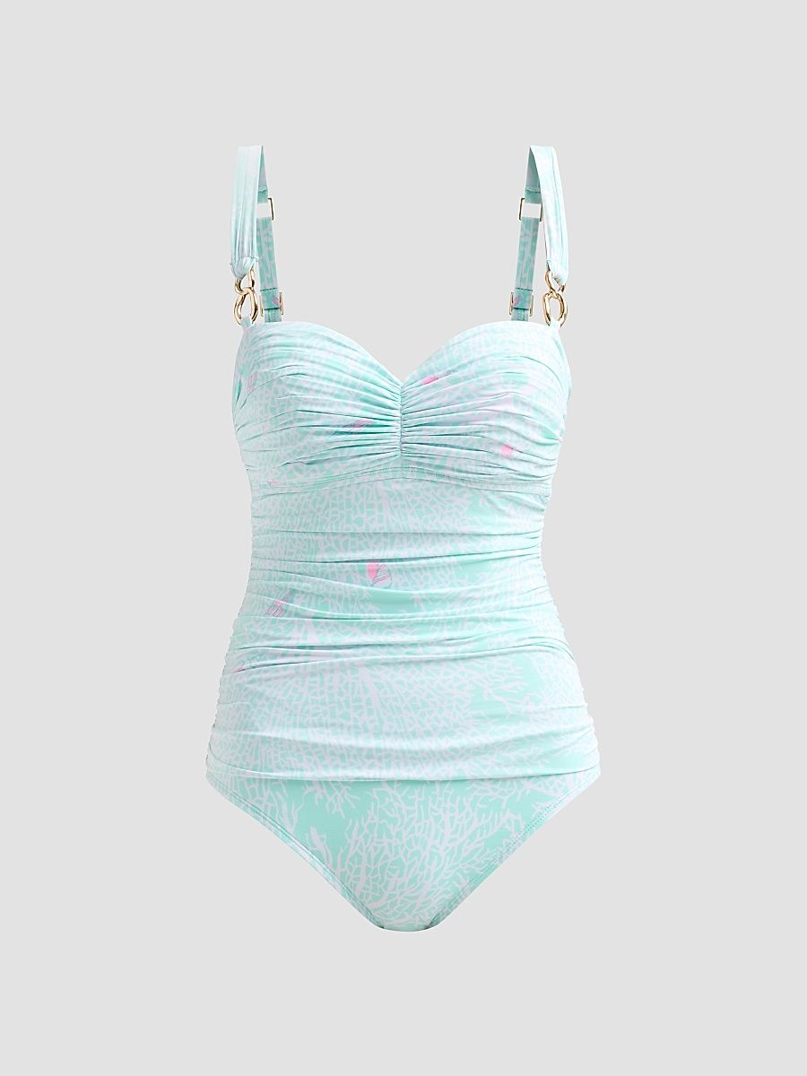 Women's Solaria Printed Chainlink One-Piece Swimsuit - Mint - Size 8