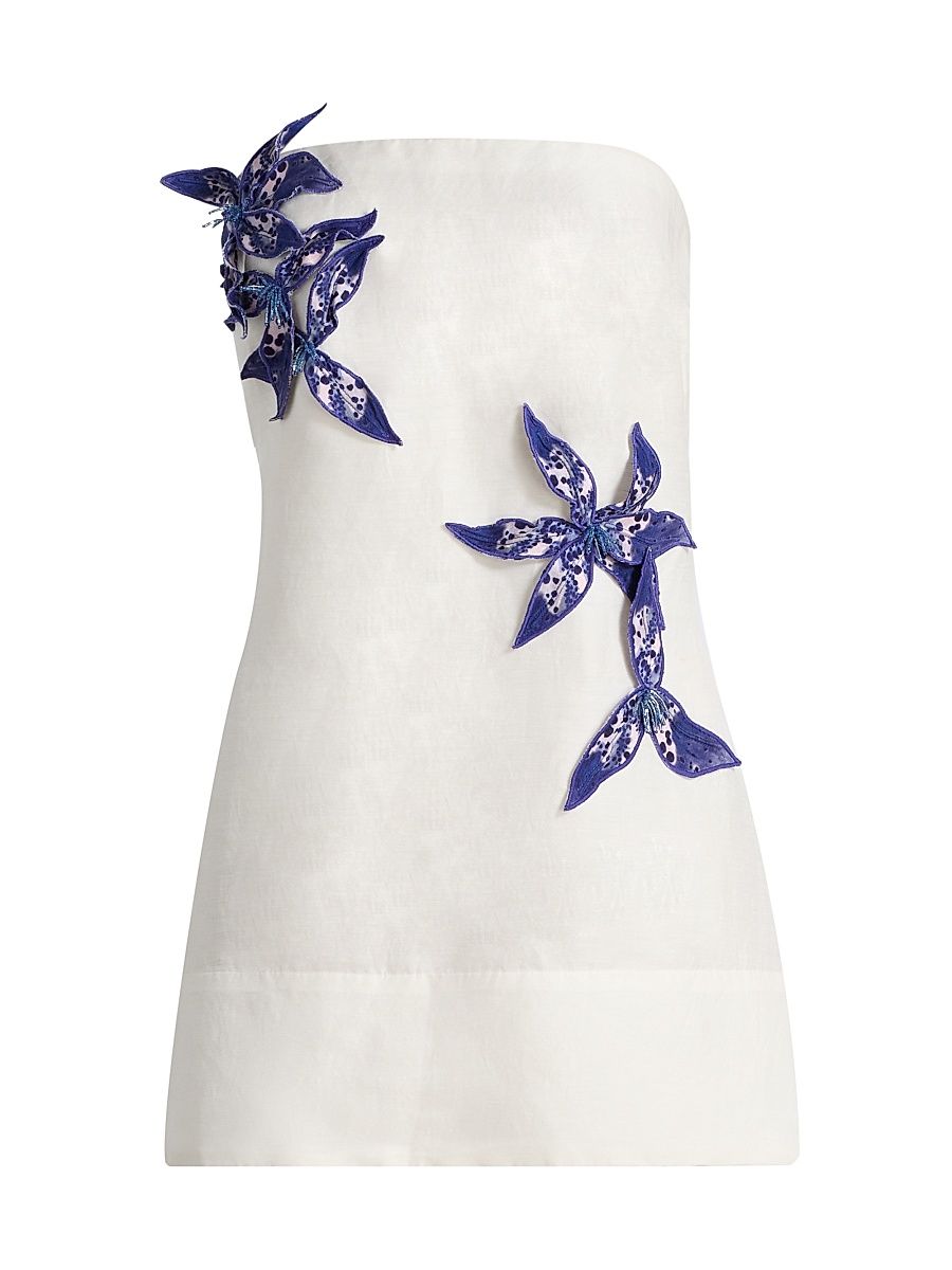 Women's Azara Linen-Silk Strapless Minidress - Ivory - Size 10