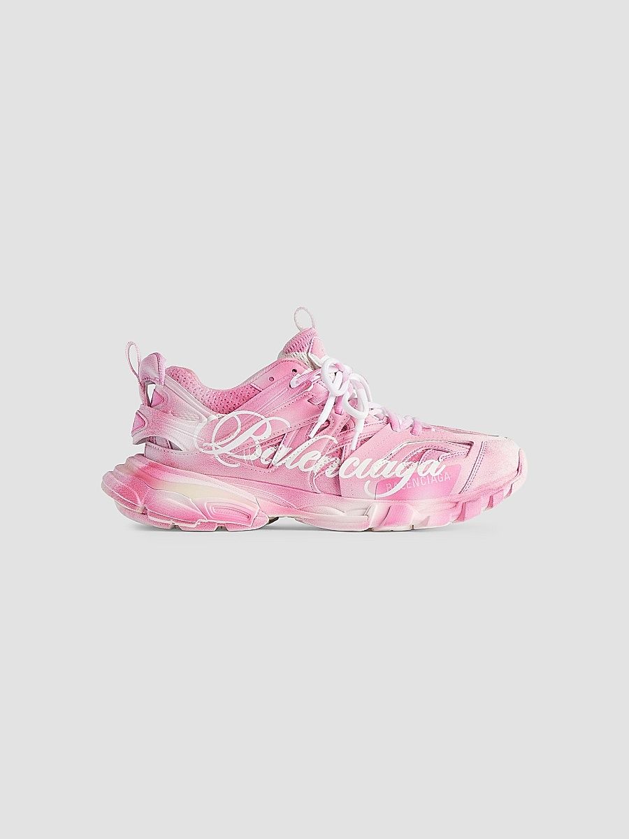 Balenciaga Women's Track Stencil Logo Sneakers - Pink White - Size 6