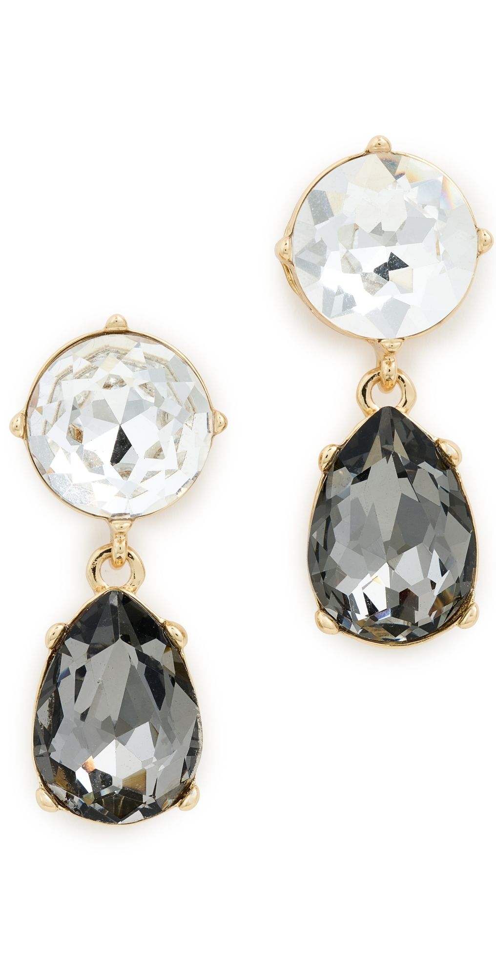 Kenneth Jay Lane Teardrop Bottom Earrings Gold/Crystal/Black Diamond One Size