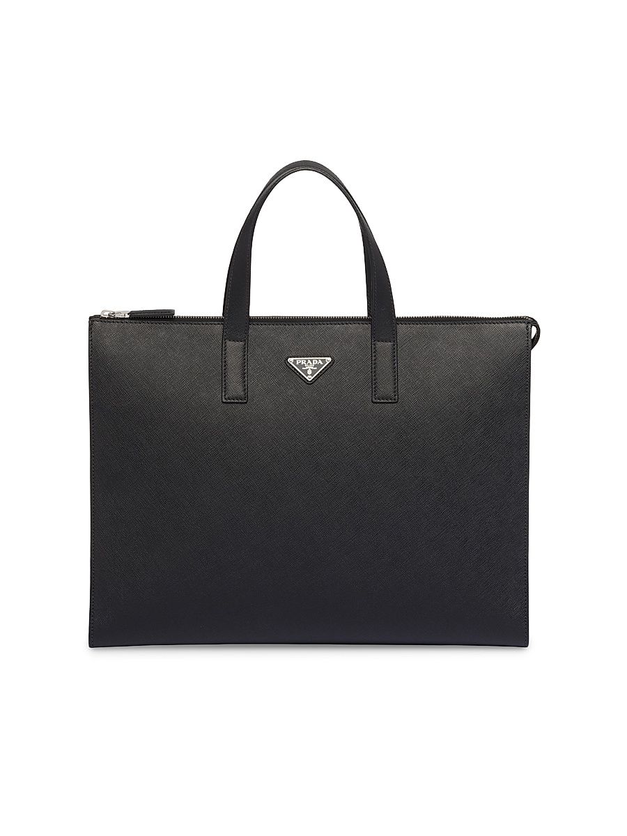 Men's Saffiano Leather Tote - Black