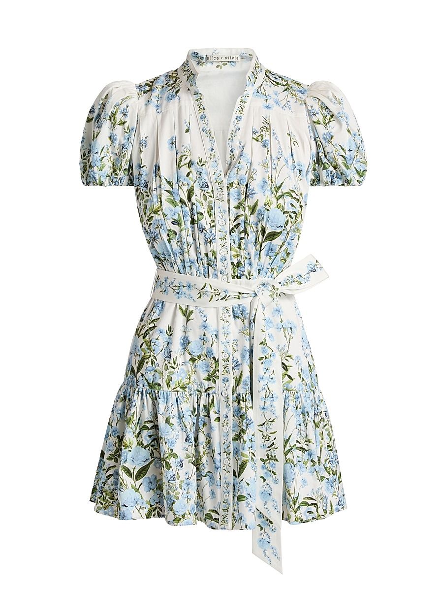 Women's Cora Floral Cotton Tiered Minidress - Fresh Air Carolina Blue - Size XL