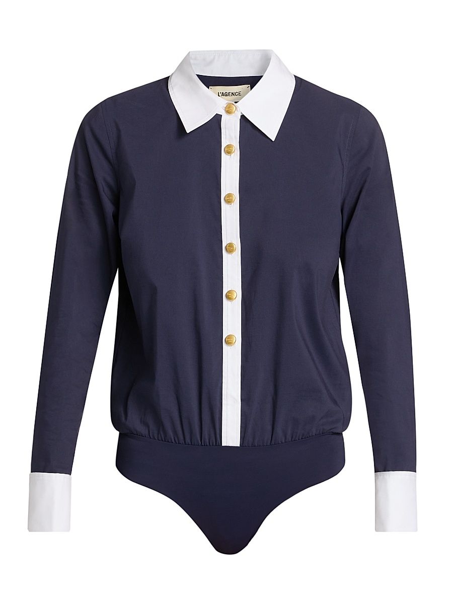 Women's Leslie Cotton-Blend Bodysuit - Midnight White - Size XXL